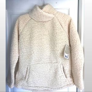 Sherpa teddy bear cozy cream pull over pockets
